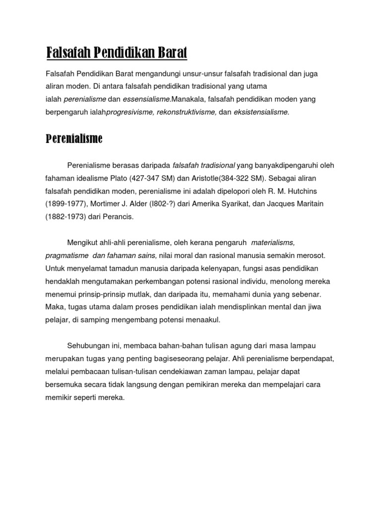 Falsafah Pendidikan Barat Pdf