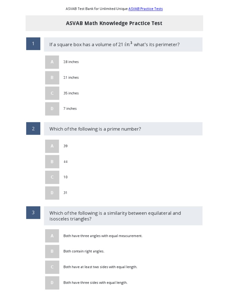 ASVAB Math Knowledge Practice Test 4 | PDF | Length | Triangle
