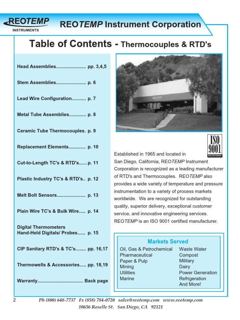 Reotemp Thermocouples & RTDs Catalog | PDF | Thermocouple | Pipe (Fluid ...