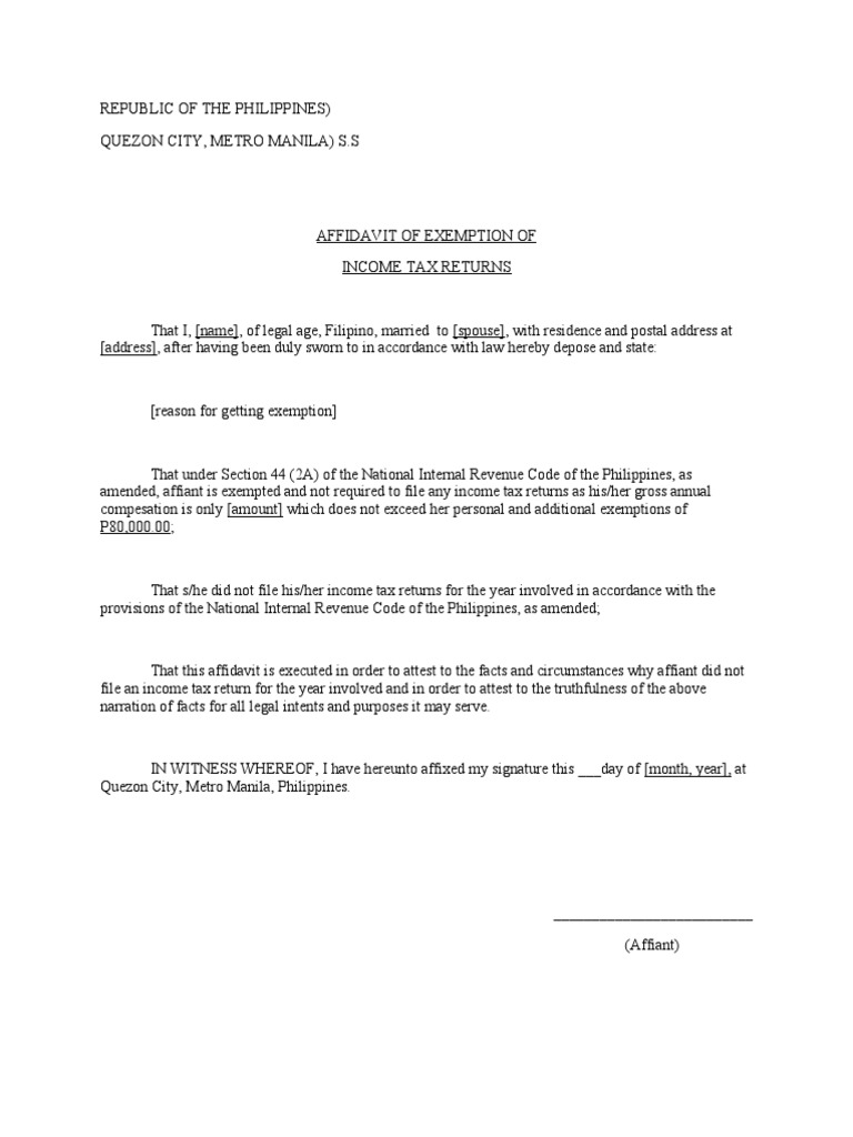 Affidavit of Tax Exemption Template | PDF
