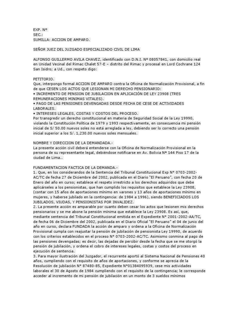 Amparo por Reajuste de Pensión Jubilatoria | PDF | Pensión | Jubilación