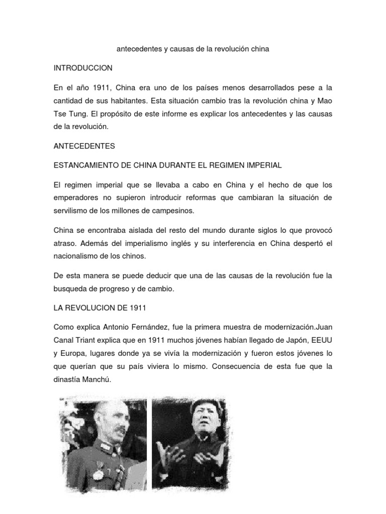Informe de Antecedentes y Causas de La Revolución China | PDF | Mao ...