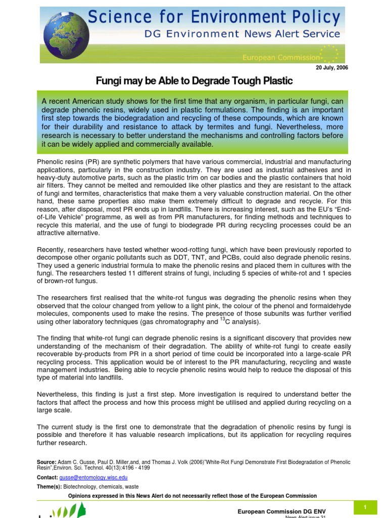 Plastic Degrading Fungi PDF Biodegradation Plastic