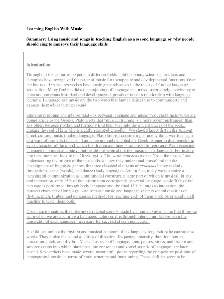 Enhancing English Learning Through Music | PDF | Language Education ...