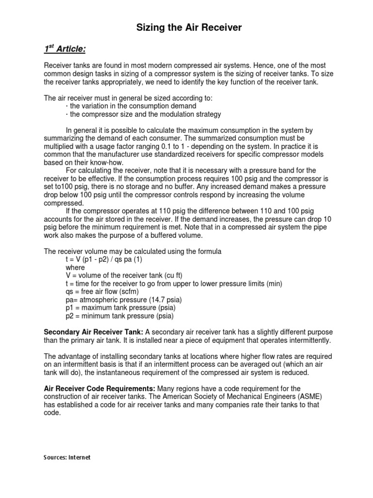 Sizing of Air Receiver PDF Gas Compressor Valve