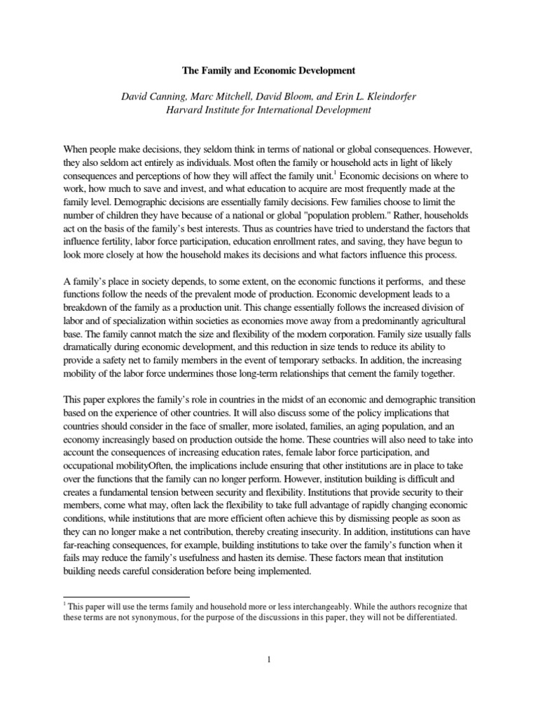 The Family and Economic Development PDF | PDF | Economics | Family