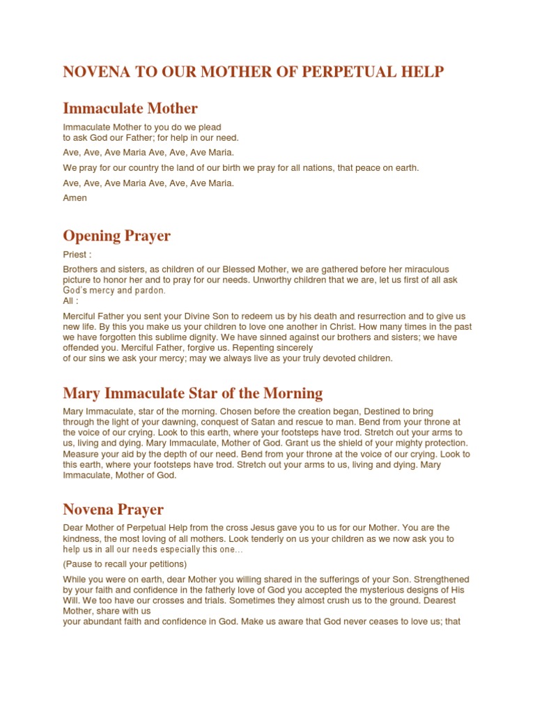 Novena To Our Mother of Perpetual Help | PDF | Mary, Mother Of Jesus | Lord's Prayer
