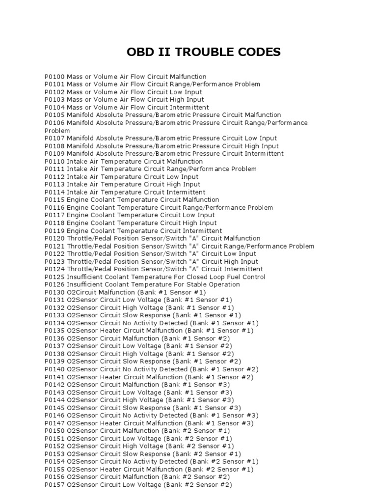 Obd II Trouble Codes PDF Transmission (Mechanics) Fuel Injection