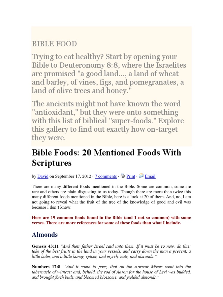 Bible Foods 20 Mentioned Foods With Scriptures Almonds PDF John