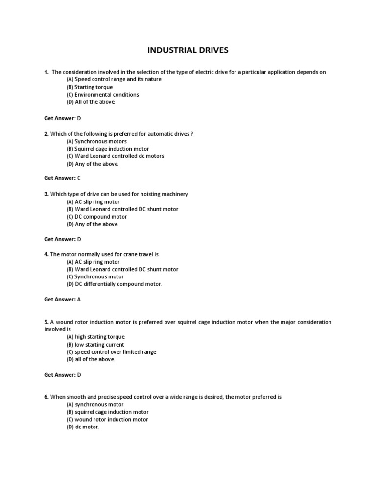 Industrial Drives Mcqs PDF Electric Motor Electrical Components
