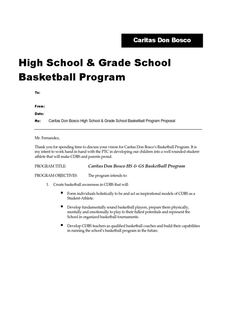 Sample Basketball Program Proposal Teaching And Learning