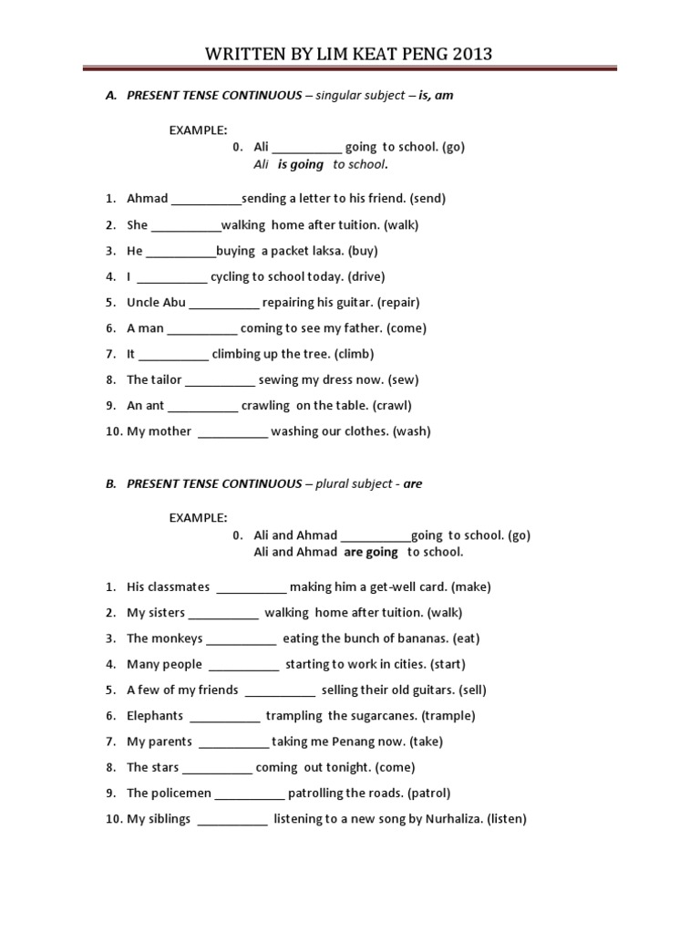 continuous verb exercisepdf languages rules