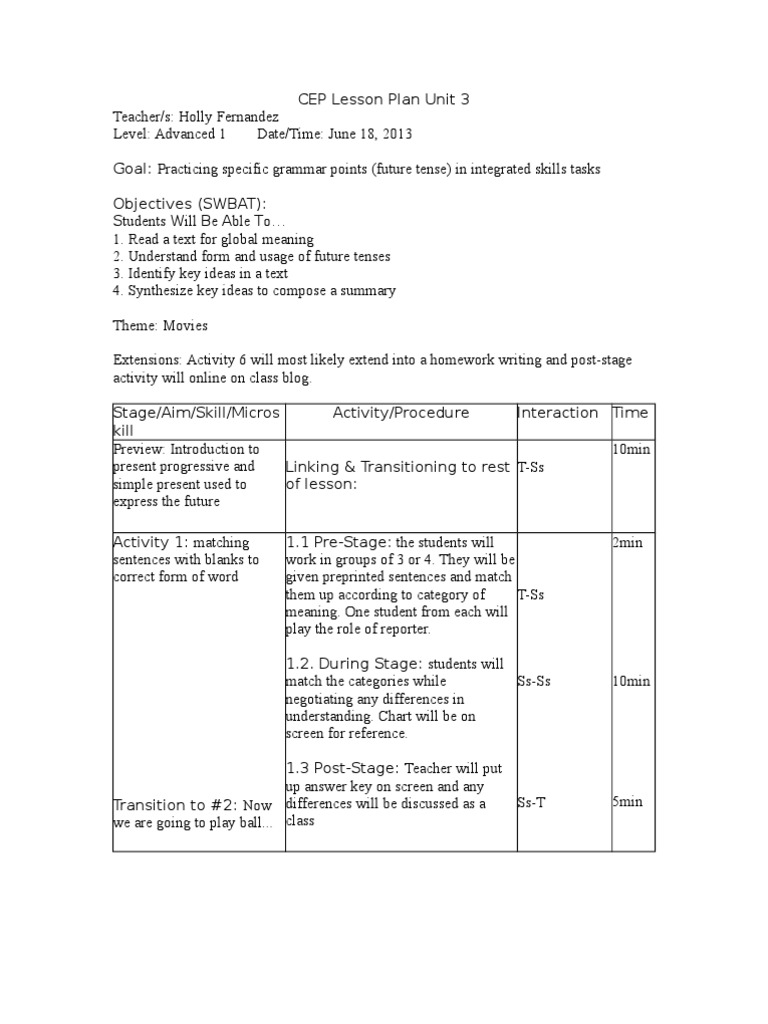 Lesson Plan 61813 | PDF | Lesson Plan | Reading Comprehension