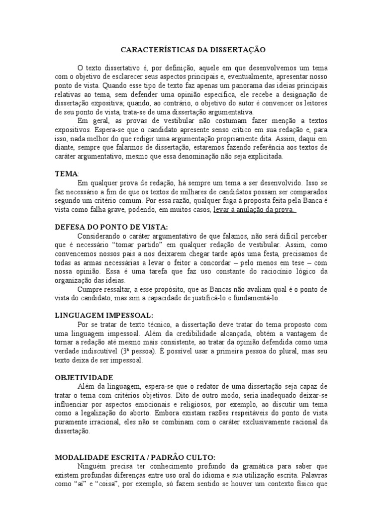 2 CARACTERÍSTICAS DA DISSERTAÇÃO - 9º Ano 2009 | PDF | Argumento | Teses