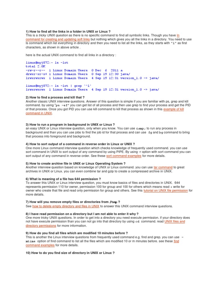 TOP 10 Linux Questions and Answers | PDF | Unix | Computer File