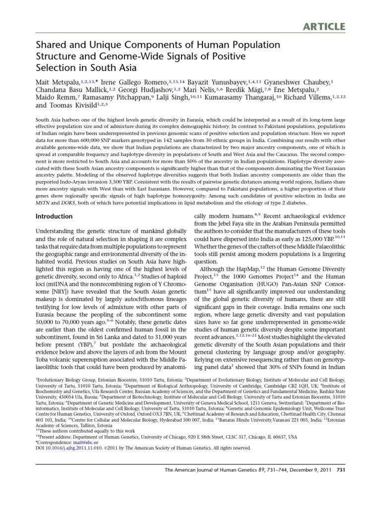 Indian Diversity-Setback To Aryan Invasion Theory | PDF | Haplotype ...
