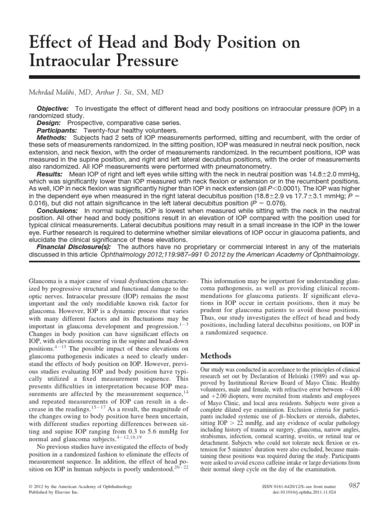 Effect of Head and Body Position On Intraocular Pressure | PDF ...