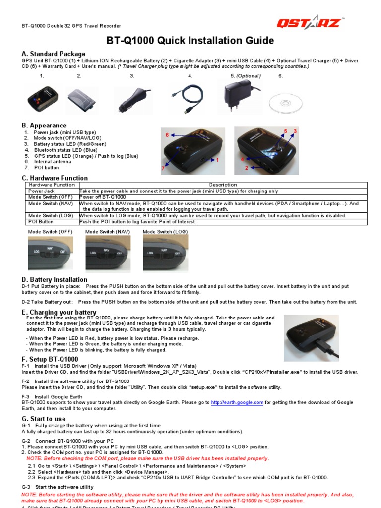 BT-Q1000 GPS Travel Recorder Guide | PDF | Personal Digital Assistant | Usb