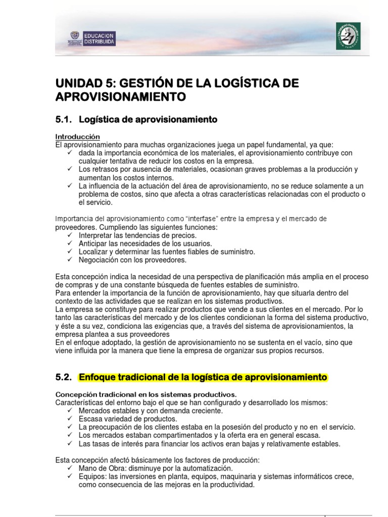 Gestión de la Logística de Aprovisionamiento | PDF | Logística ...
