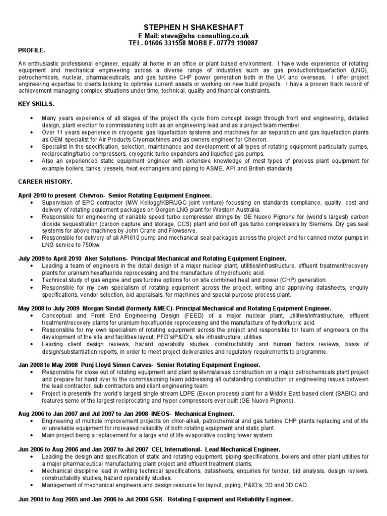 Rotating Equipment Engineer Profile | PDF | Gas Compressor | Gas Turbine