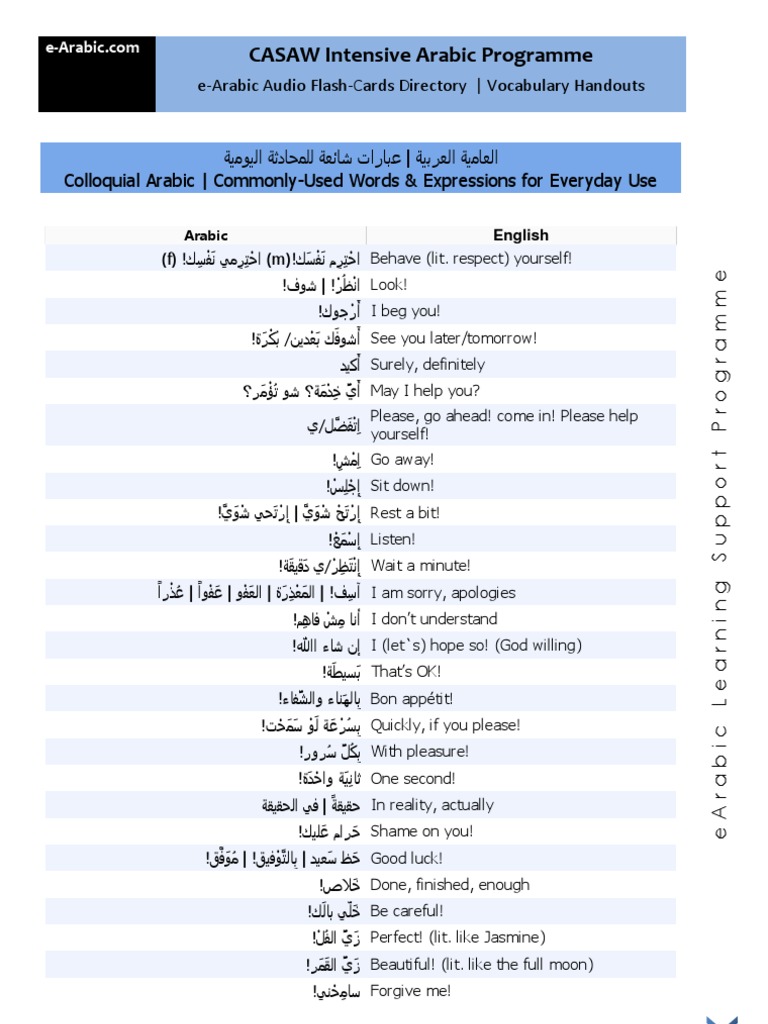 Colloquial Arabic CommonlyUsed Words & Expressions for Everyday Use Cognitive Science