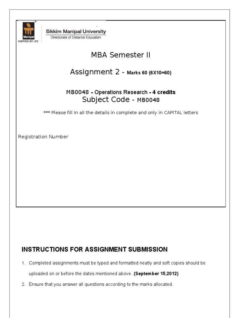 Analysis of an MBA Operations Research Assignment PDF Conceptual
