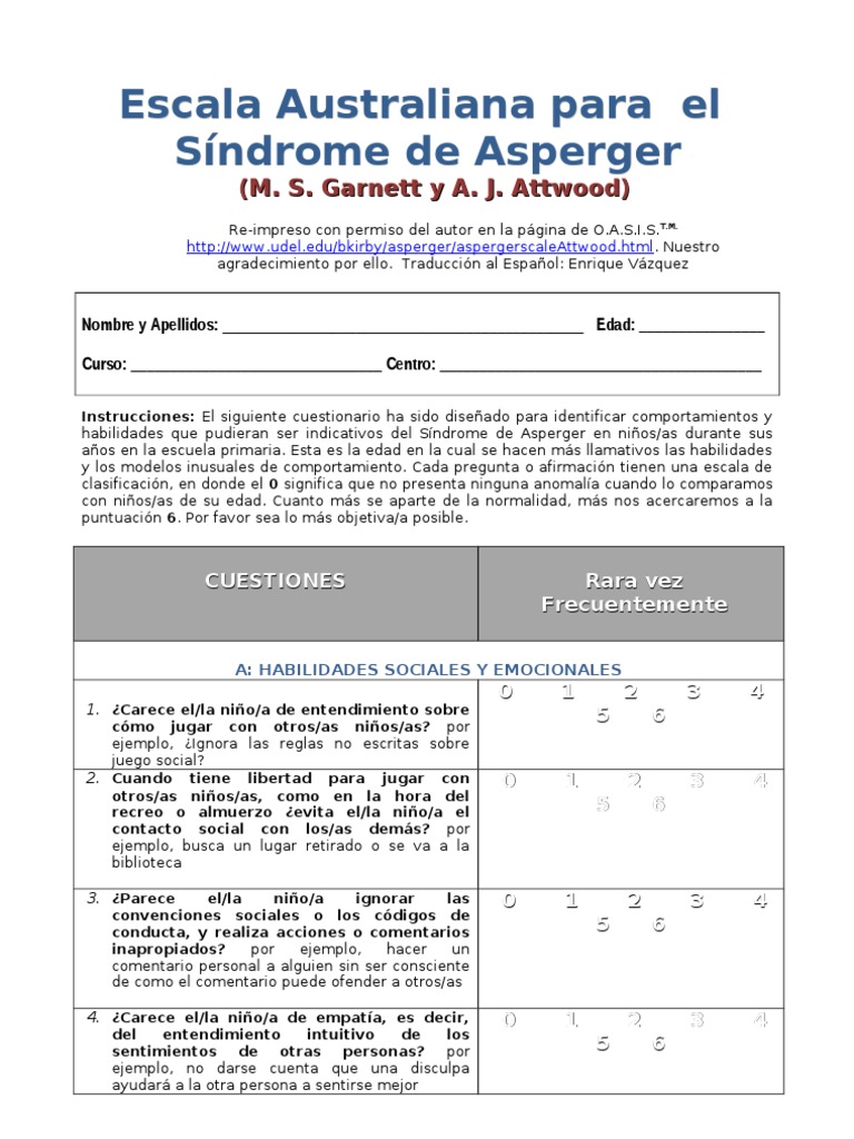 Escala Australiana del Síndrome de Asperger | PDF | Salud y bienestar