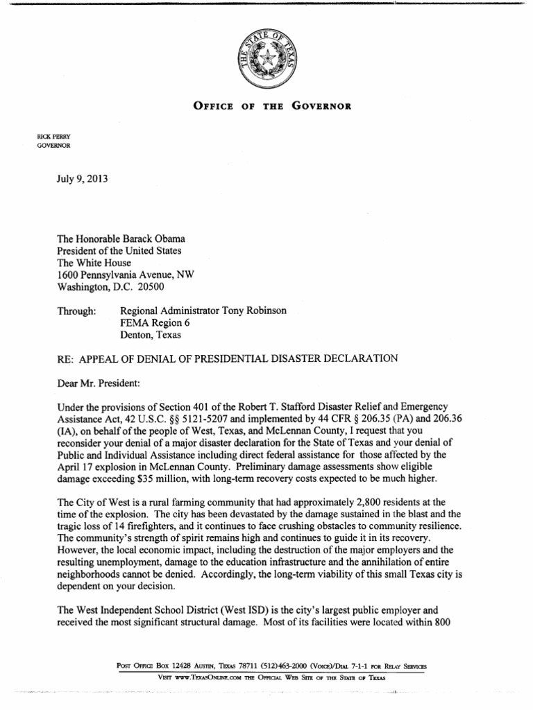 Perry FEMA Letter | PDF | Law