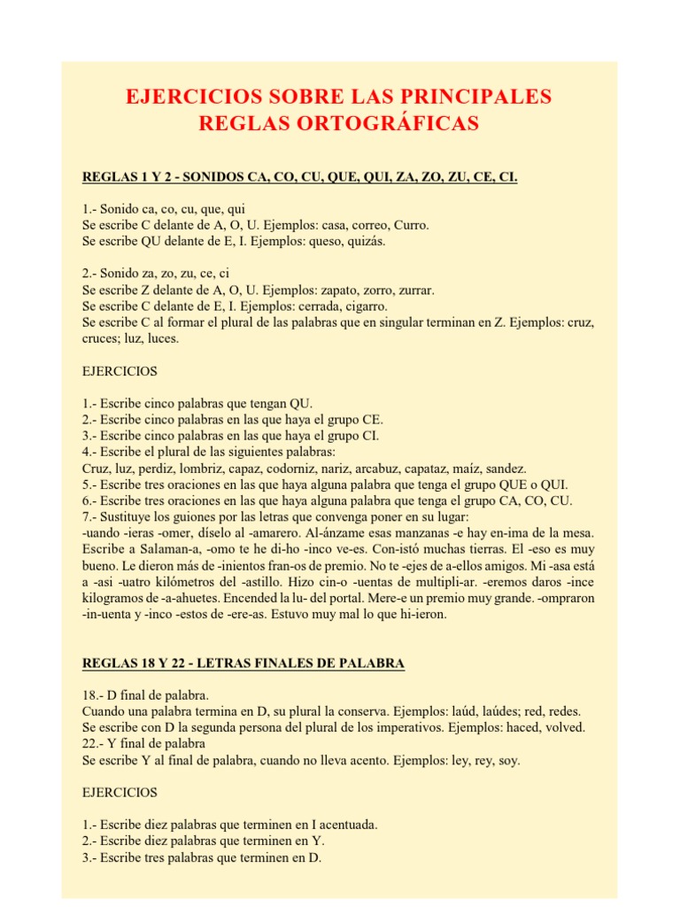 Ejercicios de Reglas Ortográficas | PDF | Verbo | Estilo (ficción)