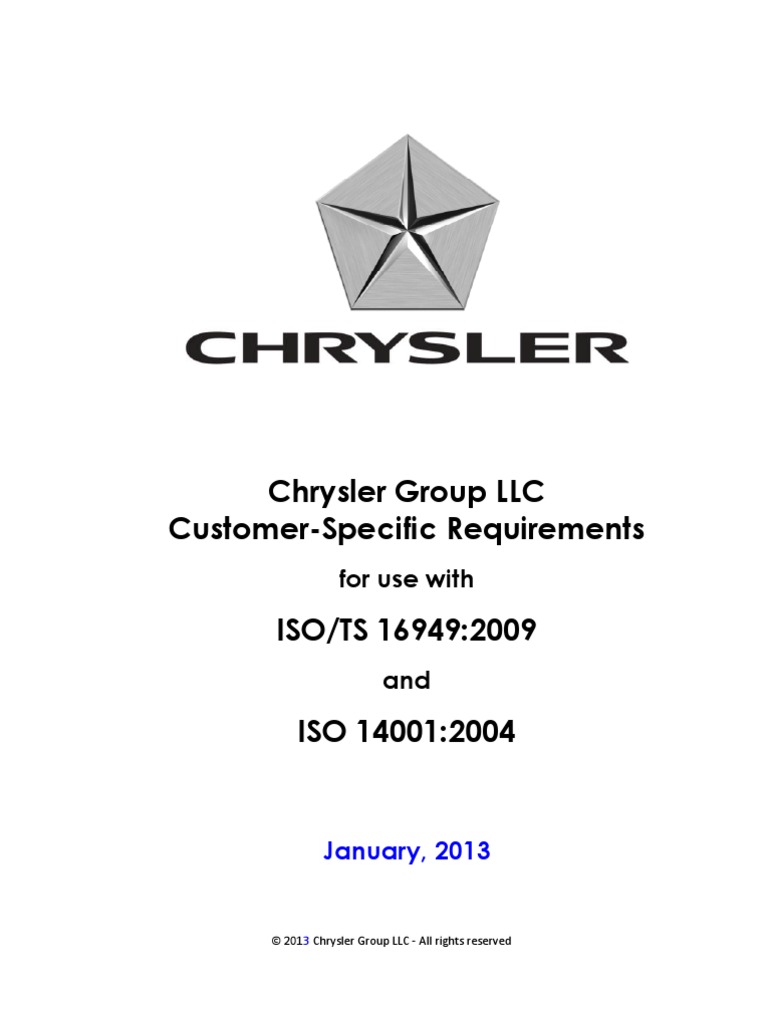 Chrysler Customer-Specific Requirements JAN 2013 | Verification And  Validation | Iso 9000