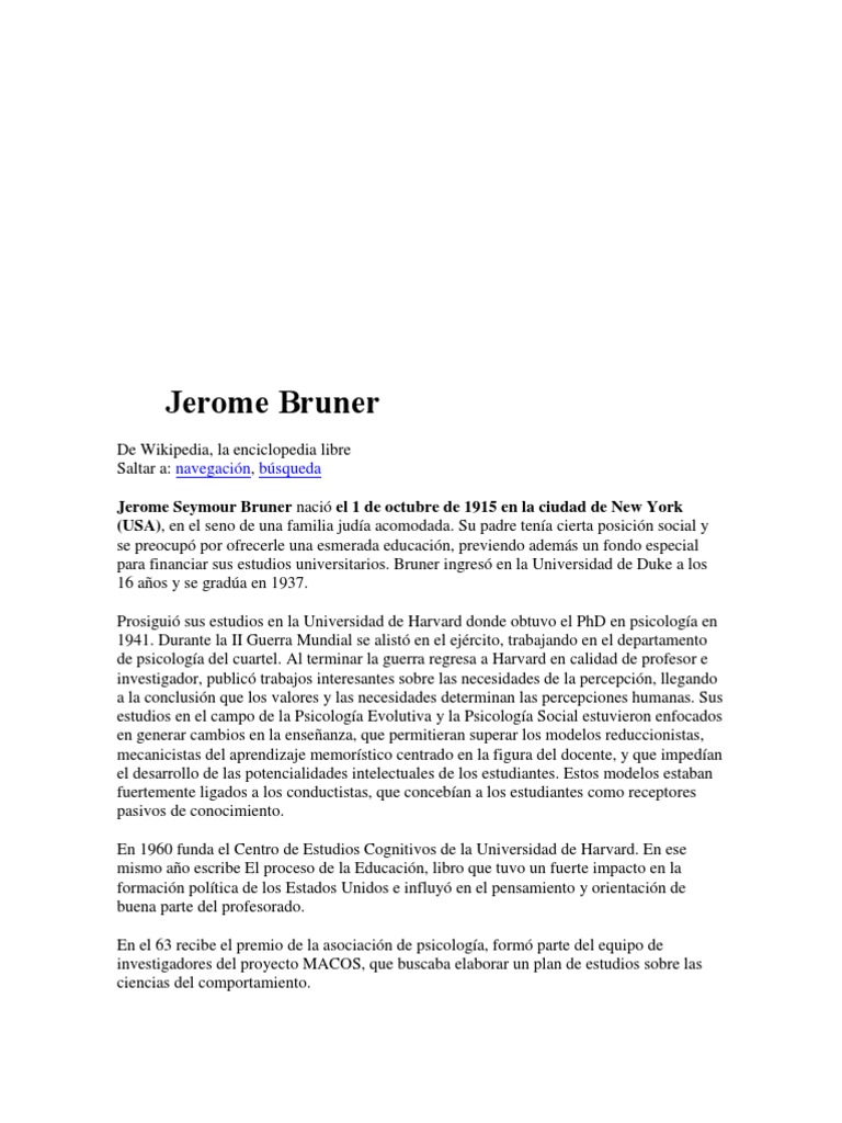 Jerome Bruner | PDF | Aprendizaje | Ciencia cognitiva