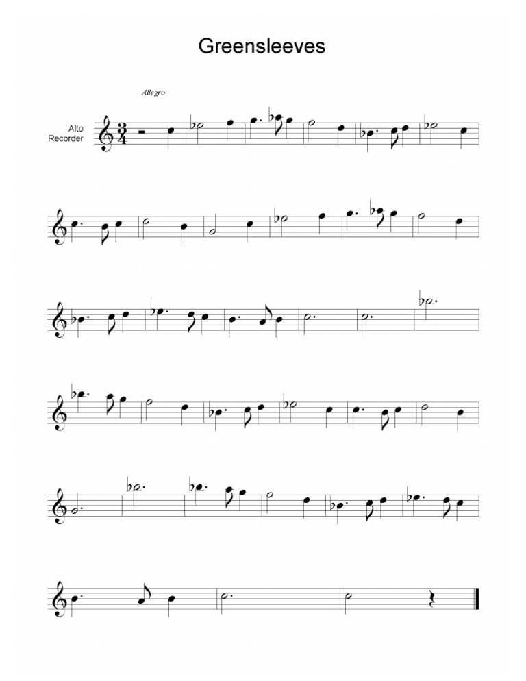 Greensleeves Alto Recorder PDF