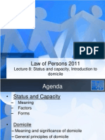 Law of Persons 2011: Lecture 8: Status and Capacity, Introduction To Domicile