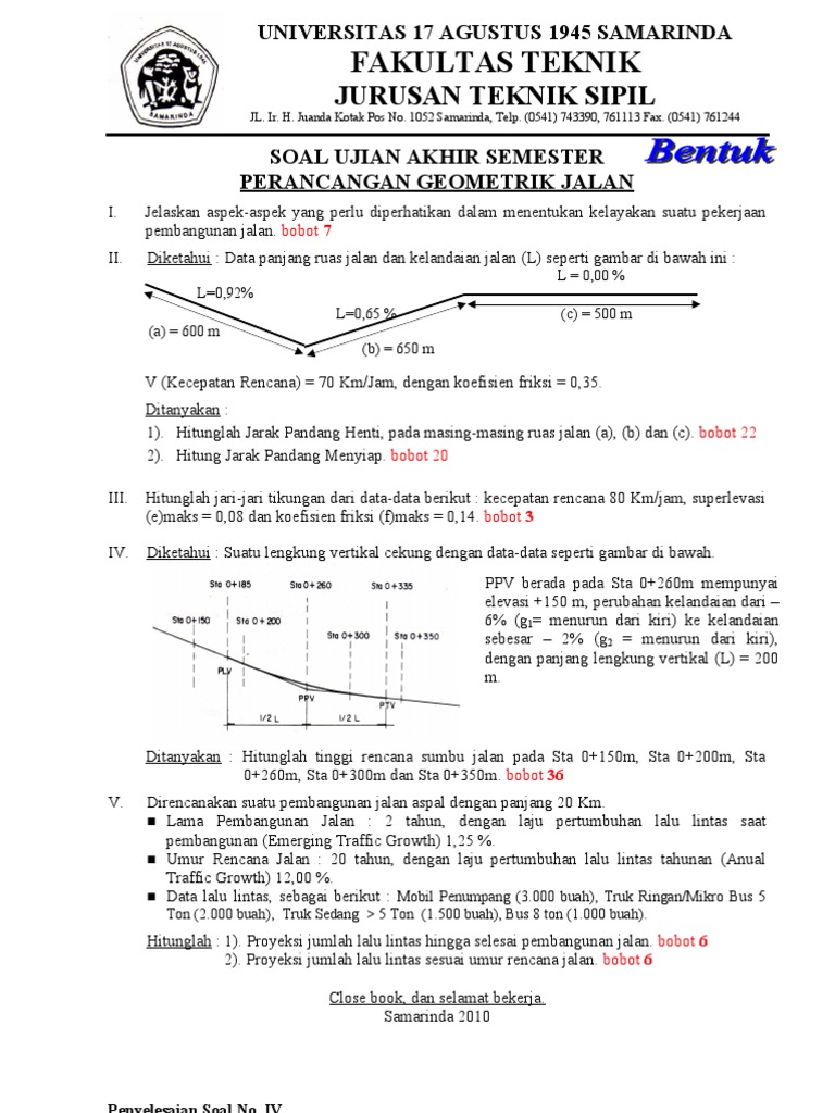 Contoh Soal Dan Jawaban Perhitungan Alinyemen Horizontal