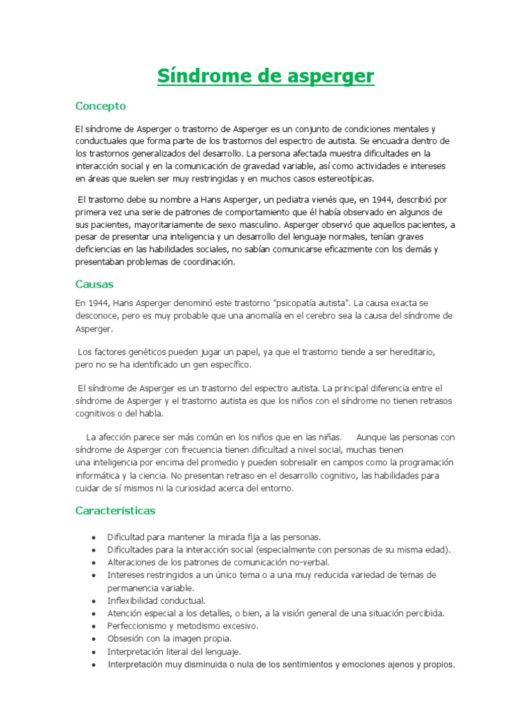 Características del Síndrome de Asperger | PDF | Síndrome de Asperger ...