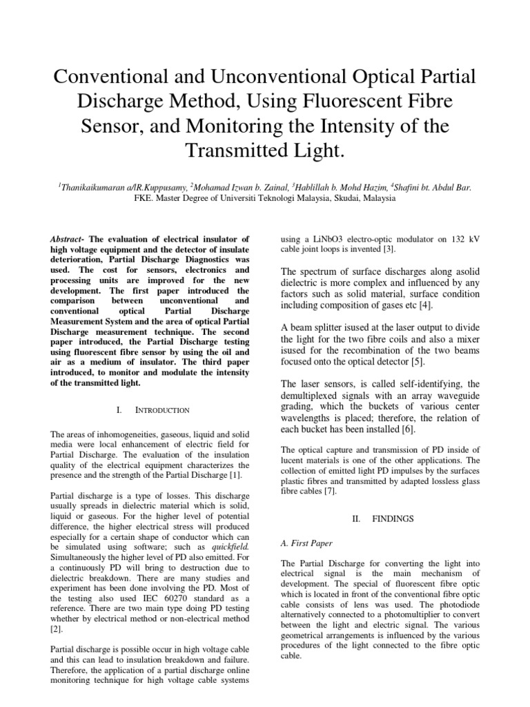 Conventional and Unconventional Optical Partial Discharge Method, Using ...