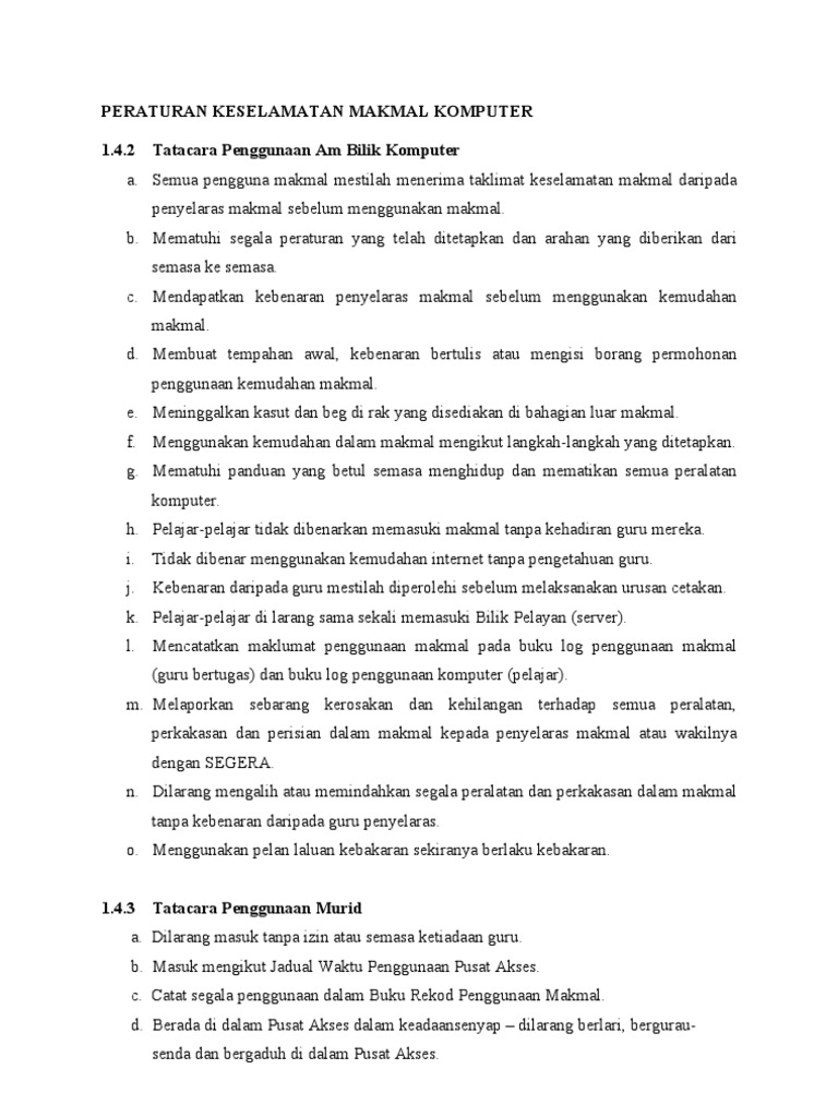 Peraturan Keselamatan Makmal Komputer | PDF