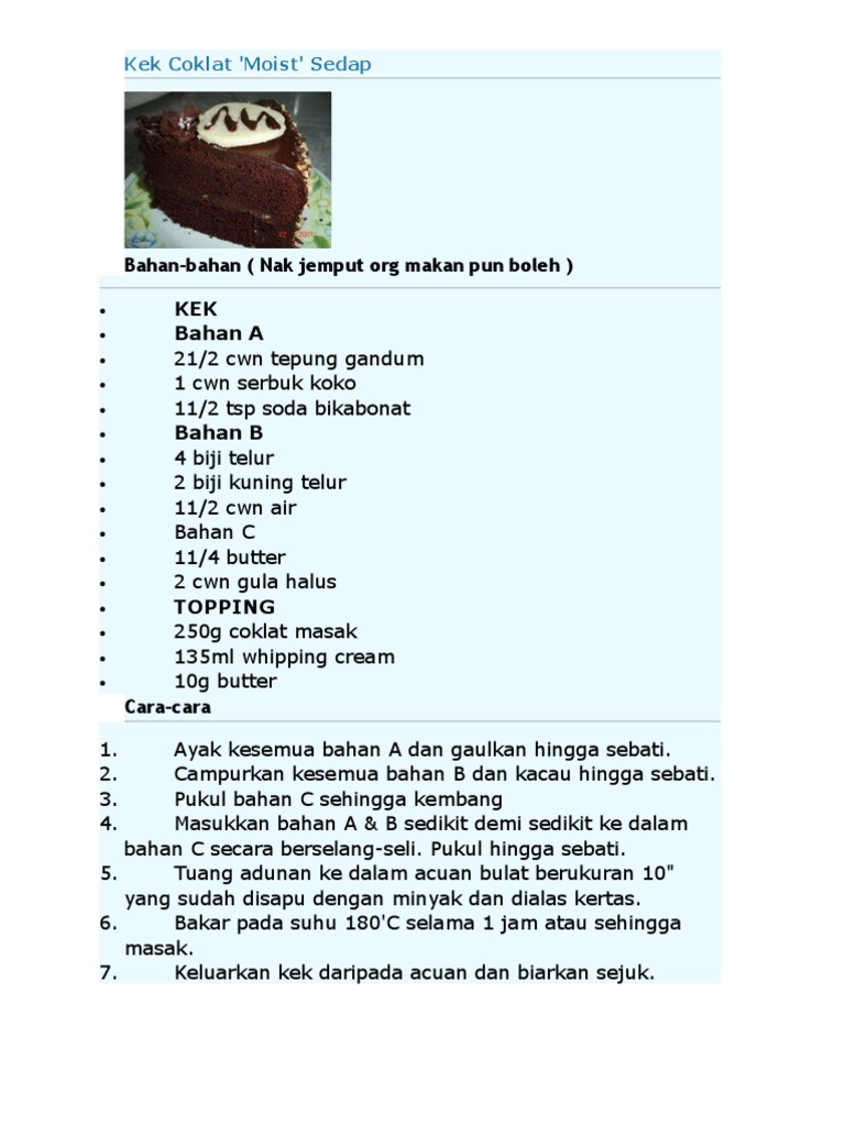 Resepi Terbaru Kek Coklat Kukus Moist Azlina Ina Dengan Sukatan Cawan