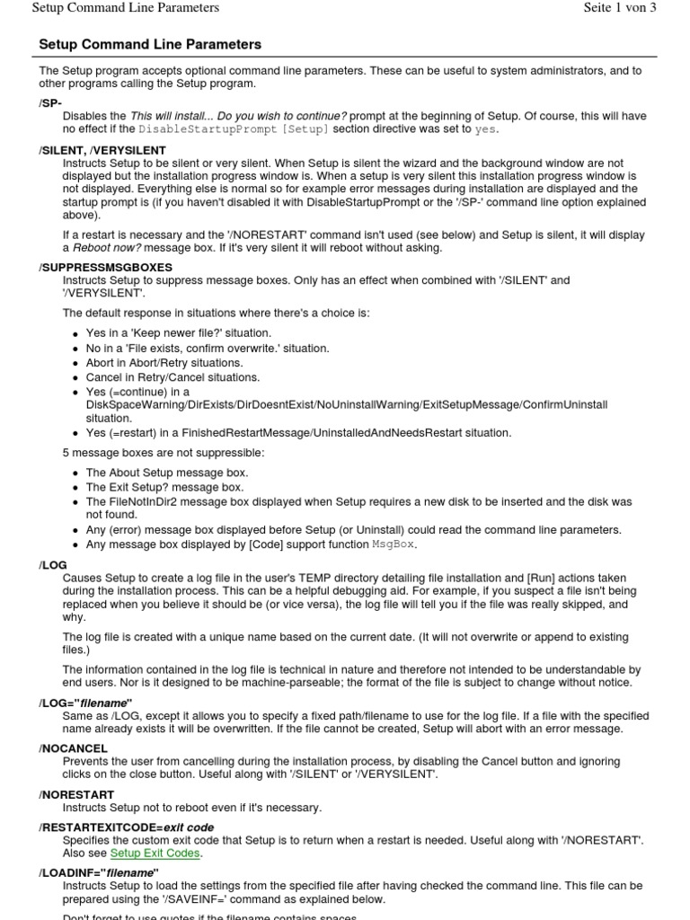 Command Line Parameters for Setup | PDF | Command Line Interface ...