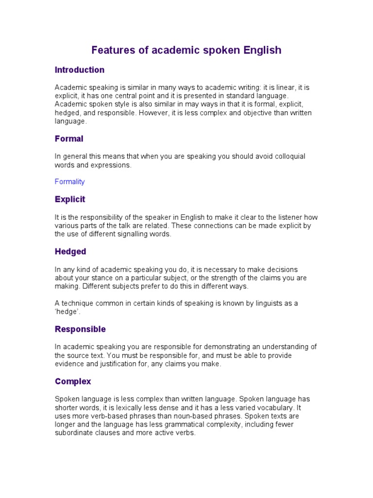 Key Features of Academic Spoken English | PDF