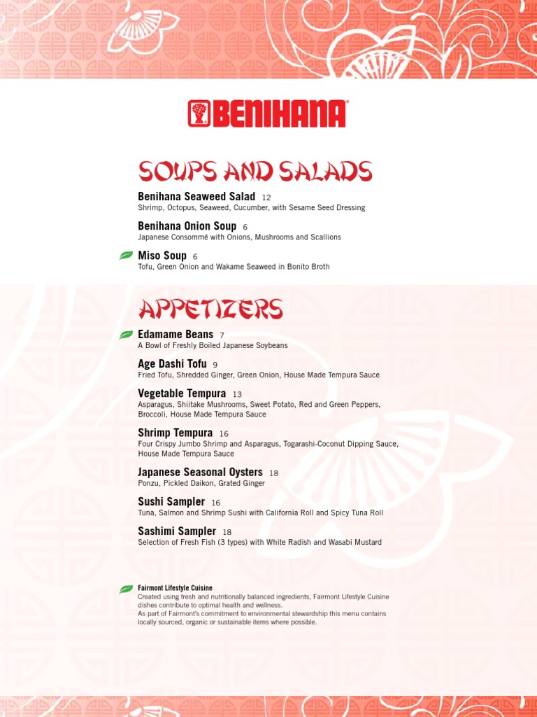 Soups and Salads: Benihana Seaweed Salad Benihana Onion Soup Miso Soup ...