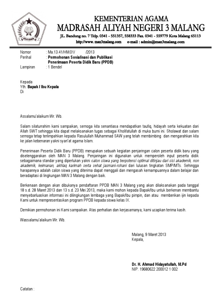 Contoh Surat Permohonan Izin Sosialisasi Ke Sekolahan  IMAGESEE