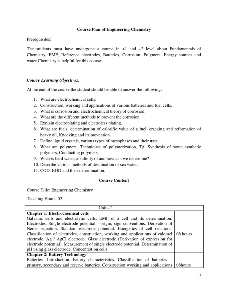 Course Plan For Engineering | PDF | Battery (Electricity ...