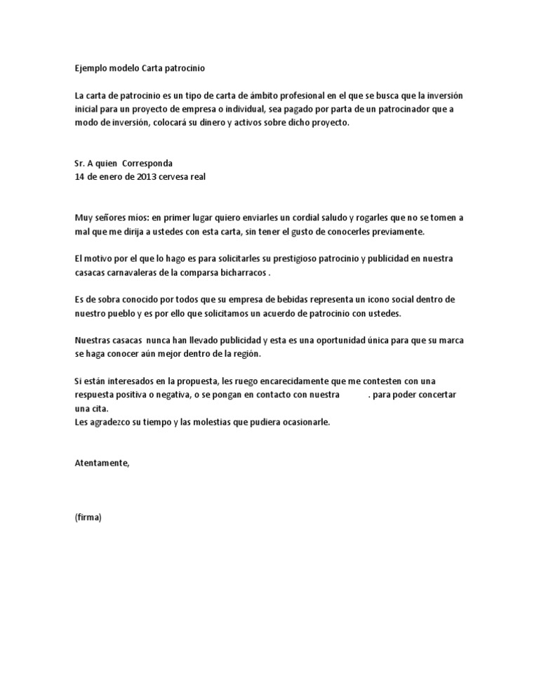 Ejemplo Modelo Carta Patrocinio Cer Patrocinador Comercial Business