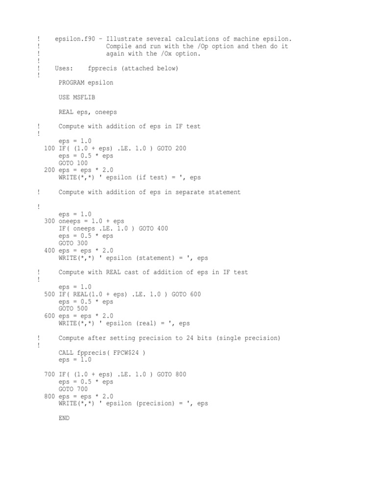 Calculating Machine Epsilon in Fortran | PDF | Teaching Methods & Materials