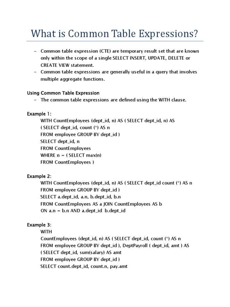 Understanding Common Table Expressions | PDF | Databases | Information ...