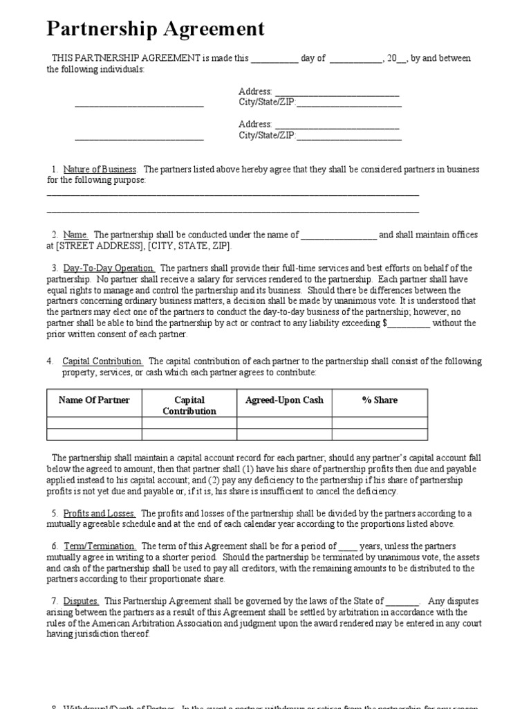 Draft Partnership Agreement for ABC Partners establishing terms for ...