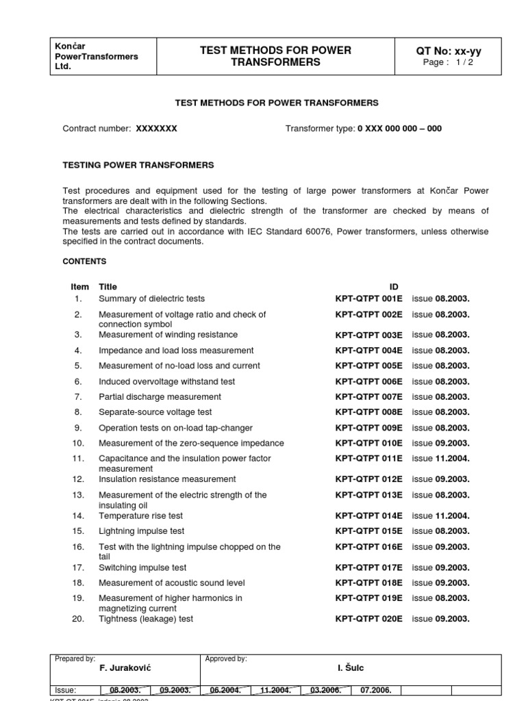 Testing of Transformer-Test Method | PDF