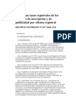 Aprueban tasas registrales de los servicios de inscripción y de publicidad por oficina registral