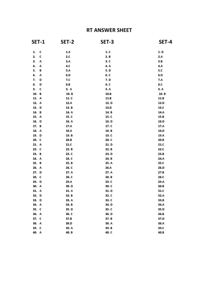 3.0 RT Test Answer Key Summary | PDF | Science & Mathematics